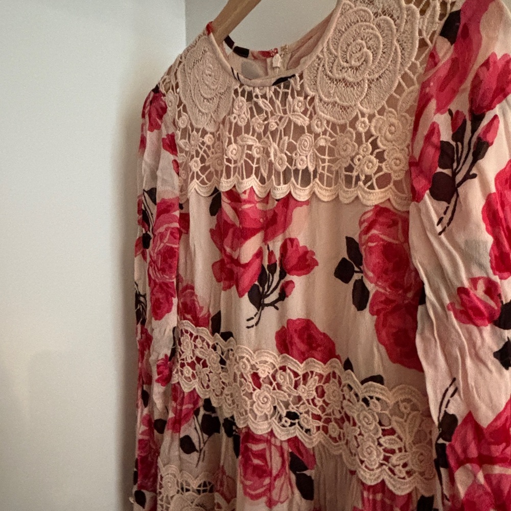 kate spade Long Sleeve Floral Lace Midi Dress - Pink & Cream - Picture 2 of 5